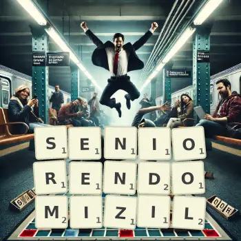 Kreative Illustration für ein Scrabble-Spiel, bei dem das Wort SENIORENDOMIZIL mit Steinen auf dem Brett gelegt wurde.