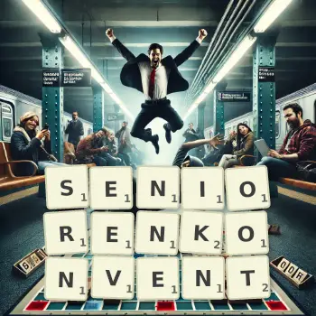 Kreative Illustration für ein Scrabble-Spiel, bei dem das Wort SENIORENKONVENT mit Steinen auf dem Brett gelegt wurde.