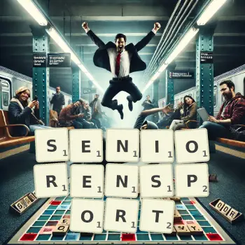 Kreative Illustration für ein Scrabble-Spiel, bei dem das Wort SENIORENSPORT mit Steinen auf dem Brett gelegt wurde.