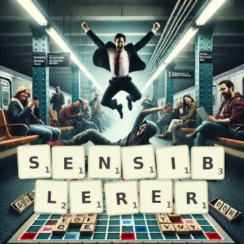 Kreative Illustration für ein Scrabble-Spiel, bei dem das Wort SENSIBLERER mit Steinen auf dem Brett gelegt wurde.