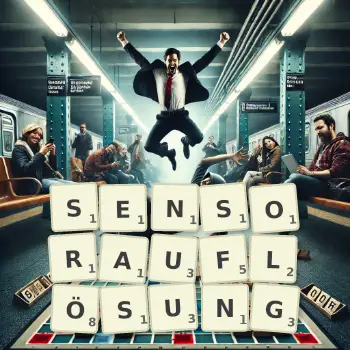 Kreative Illustration für ein Scrabble-Spiel, bei dem das Wort SENSORAUFLÖSUNG mit Steinen auf dem Brett gelegt wurde.