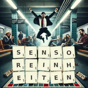 Kreative Illustration für ein Scrabble-Spiel, bei dem das Wort SENSOREINHEITEN mit Steinen auf dem Brett gelegt wurde.