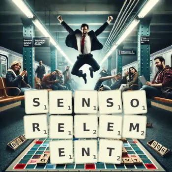 Kreative Illustration für ein Scrabble-Spiel, bei dem das Wort SENSORELEMENT mit Steinen auf dem Brett gelegt wurde.