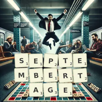 Kreative Illustration für ein Scrabble-Spiel, bei dem das Wort SEPTEMBERTAGE mit Steinen auf dem Brett gelegt wurde.