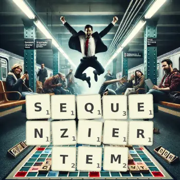 Kreative Illustration für ein Scrabble-Spiel, bei dem das Wort SEQUENZIERTEM mit Steinen auf dem Brett gelegt wurde.