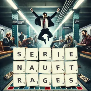 Kreative Illustration für ein Scrabble-Spiel, bei dem das Wort SERIENAUFTRAGES mit Steinen auf dem Brett gelegt wurde.