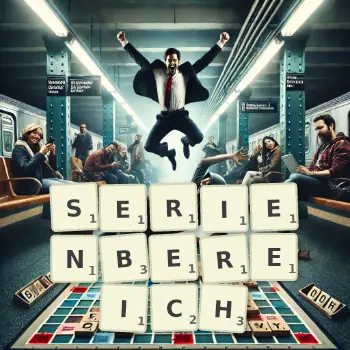 Kreative Illustration für ein Scrabble-Spiel, bei dem das Wort SERIENBEREICH mit Steinen auf dem Brett gelegt wurde.