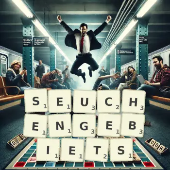 Kreative Illustration für ein Scrabble-Spiel, bei dem das Wort SEUCHENGEBIETS mit Steinen auf dem Brett gelegt wurde.