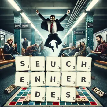 Kreative Illustration für ein Scrabble-Spiel, bei dem das Wort SEUCHENHERDES mit Steinen auf dem Brett gelegt wurde.