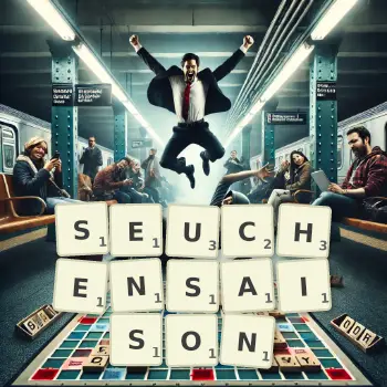 Kreative Illustration für ein Scrabble-Spiel, bei dem das Wort SEUCHENSAISON mit Steinen auf dem Brett gelegt wurde.