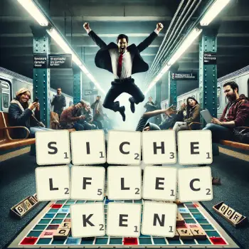 Kreative Illustration für ein Scrabble-Spiel, bei dem das Wort SICHELFLECKEN mit Steinen auf dem Brett gelegt wurde.