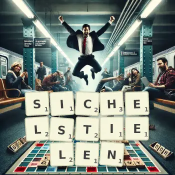 Kreative Illustration für ein Scrabble-Spiel, bei dem das Wort SICHELSTIELEN mit Steinen auf dem Brett gelegt wurde.