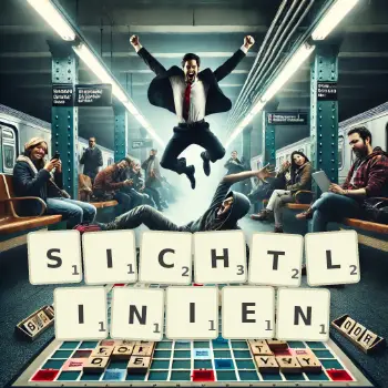 Kreative Illustration für ein Scrabble-Spiel, bei dem das Wort SICHTLINIEN mit Steinen auf dem Brett gelegt wurde.