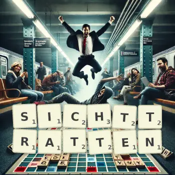 Kreative Illustration für ein Scrabble-Spiel, bei dem das Wort SICHTTRATTEN mit Steinen auf dem Brett gelegt wurde.
