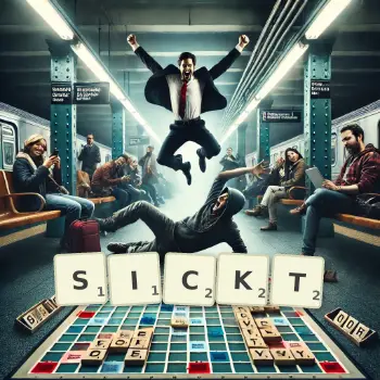 Kreative Illustration für ein Scrabble-Spiel, bei dem das Wort SICKT mit Steinen auf dem Brett gelegt wurde.