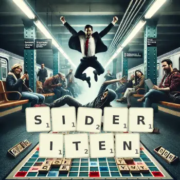 Kreative Illustration für ein Scrabble-Spiel, bei dem das Wort SIDERITEN mit Steinen auf dem Brett gelegt wurde.