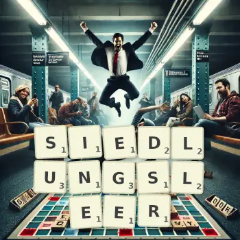 Kreative Illustration für ein Scrabble-Spiel, bei dem das Wort SIEDLUNGSLEER mit Steinen auf dem Brett gelegt wurde.
