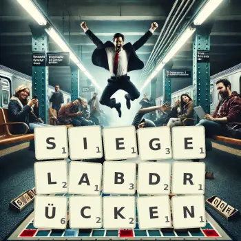 Kreative Illustration für ein Scrabble-Spiel, bei dem das Wort SIEGELABDRÜCKEN mit Steinen auf dem Brett gelegt wurde.