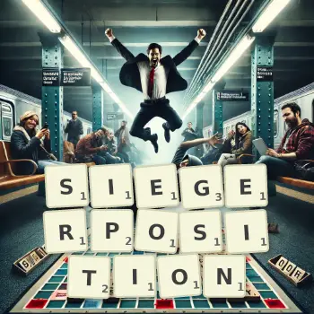 Kreative Illustration für ein Scrabble-Spiel, bei dem das Wort SIEGERPOSITION mit Steinen auf dem Brett gelegt wurde.