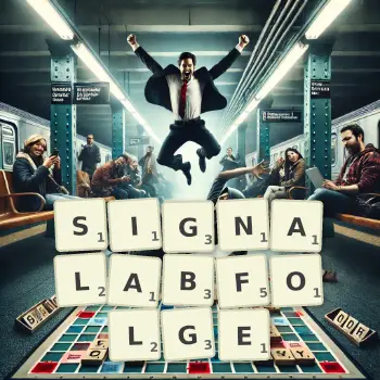 Kreative Illustration für ein Scrabble-Spiel, bei dem das Wort SIGNALABFOLGE mit Steinen auf dem Brett gelegt wurde.