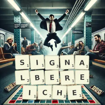 Kreative Illustration für ein Scrabble-Spiel, bei dem das Wort SIGNALBEREICHE mit Steinen auf dem Brett gelegt wurde.
