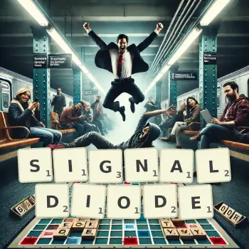 Kreative Illustration für ein Scrabble-Spiel, bei dem das Wort SIGNALDIODE mit Steinen auf dem Brett gelegt wurde.