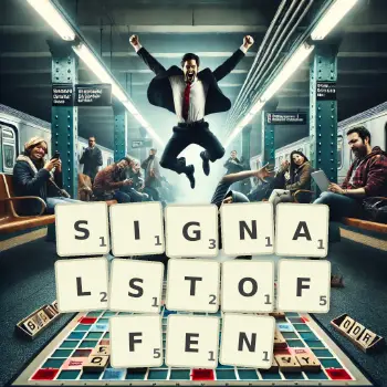 Kreative Illustration für ein Scrabble-Spiel, bei dem das Wort SIGNALSTOFFEN mit Steinen auf dem Brett gelegt wurde.