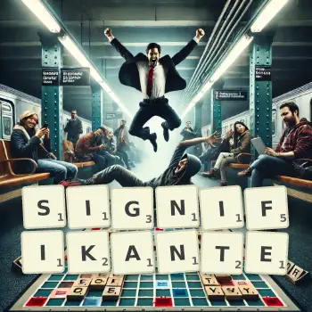 Kreative Illustration für ein Scrabble-Spiel, bei dem das Wort SIGNIFIKANTE mit Steinen auf dem Brett gelegt wurde.