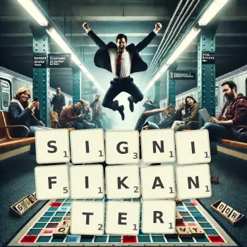 Kreative Illustration für ein Scrabble-Spiel, bei dem das Wort SIGNIFIKANTER mit Steinen auf dem Brett gelegt wurde.