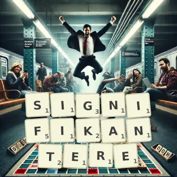 Kreative Illustration für ein Scrabble-Spiel, bei dem das Wort SIGNIFIKANTERE mit Steinen auf dem Brett gelegt wurde.