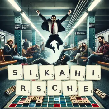 Kreative Illustration für ein Scrabble-Spiel, bei dem das Wort SIKAHIRSCHE mit Steinen auf dem Brett gelegt wurde.