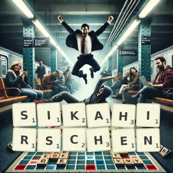 Kreative Illustration für ein Scrabble-Spiel, bei dem das Wort SIKAHIRSCHEN mit Steinen auf dem Brett gelegt wurde.