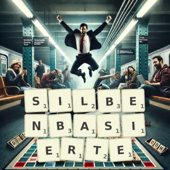 Kreative Illustration für ein Scrabble-Spiel, bei dem das Wort SILBENBASIERTE mit Steinen auf dem Brett gelegt wurde.