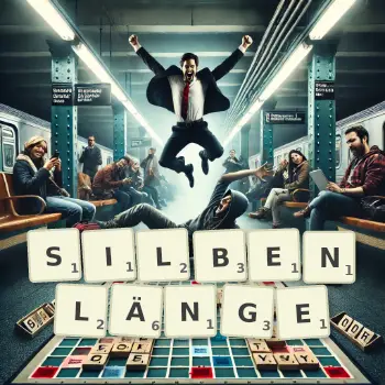 Kreative Illustration für ein Scrabble-Spiel, bei dem das Wort SILBENLÄNGE mit Steinen auf dem Brett gelegt wurde.