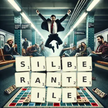 Kreative Illustration für ein Scrabble-Spiel, bei dem das Wort SILBERANTEILE mit Steinen auf dem Brett gelegt wurde.
