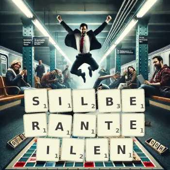 Kreative Illustration für ein Scrabble-Spiel, bei dem das Wort SILBERANTEILEN mit Steinen auf dem Brett gelegt wurde.