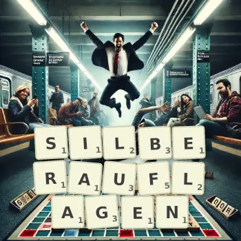 Kreative Illustration für ein Scrabble-Spiel, bei dem das Wort SILBERAUFLAGEN mit Steinen auf dem Brett gelegt wurde.