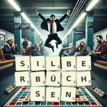 Kreative Illustration für ein Scrabble-Spiel, bei dem das Wort SILBERBÜCHSEN mit Steinen auf dem Brett gelegt wurde.
