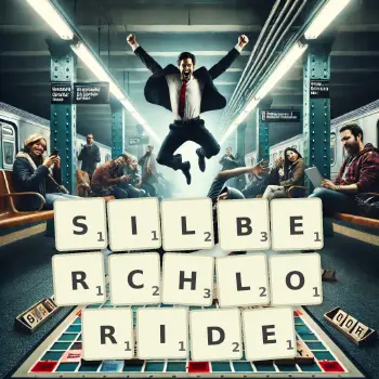 Kreative Illustration für ein Scrabble-Spiel, bei dem das Wort SILBERCHLORIDE mit Steinen auf dem Brett gelegt wurde.