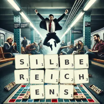Kreative Illustration für ein Scrabble-Spiel, bei dem das Wort SILBEREICHENS mit Steinen auf dem Brett gelegt wurde.