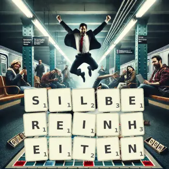 Kreative Illustration für ein Scrabble-Spiel, bei dem das Wort SILBEREINHEITEN mit Steinen auf dem Brett gelegt wurde.