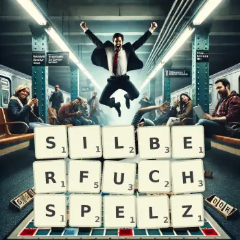 Kreative Illustration für ein Scrabble-Spiel, bei dem das Wort SILBERFUCHSPELZ mit Steinen auf dem Brett gelegt wurde.
