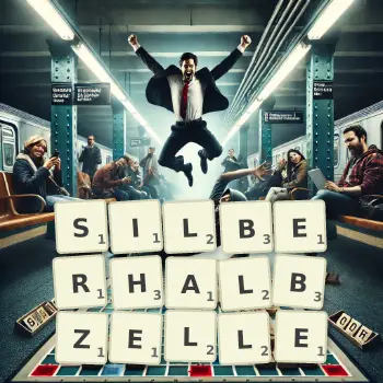 Kreative Illustration für ein Scrabble-Spiel, bei dem das Wort SILBERHALBZELLE mit Steinen auf dem Brett gelegt wurde.