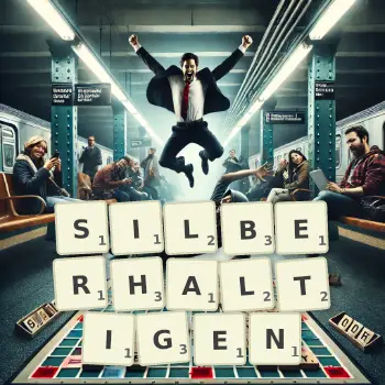 Kreative Illustration für ein Scrabble-Spiel, bei dem das Wort SILBERHALTIGEN mit Steinen auf dem Brett gelegt wurde.