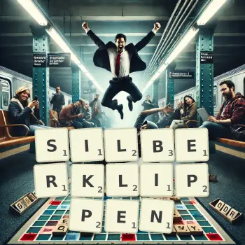 Kreative Illustration für ein Scrabble-Spiel, bei dem das Wort SILBERKLIPPEN mit Steinen auf dem Brett gelegt wurde.