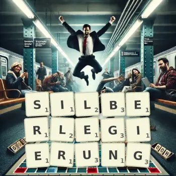 Kreative Illustration für ein Scrabble-Spiel, bei dem das Wort SILBERLEGIERUNG mit Steinen auf dem Brett gelegt wurde.