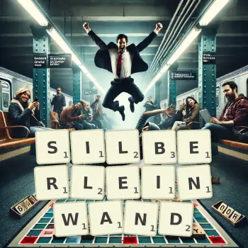 Kreative Illustration für ein Scrabble-Spiel, bei dem das Wort SILBERLEINWAND mit Steinen auf dem Brett gelegt wurde.