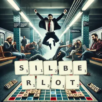 Kreative Illustration für ein Scrabble-Spiel, bei dem das Wort SILBERLOT mit Steinen auf dem Brett gelegt wurde.