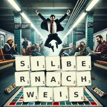 Kreative Illustration für ein Scrabble-Spiel, bei dem das Wort SILBERNACHWEIS mit Steinen auf dem Brett gelegt wurde.