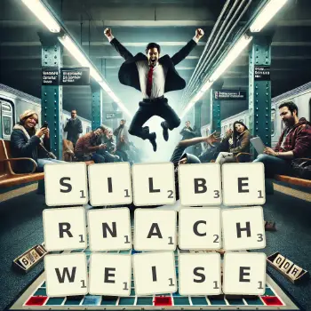 Kreative Illustration für ein Scrabble-Spiel, bei dem das Wort SILBERNACHWEISE mit Steinen auf dem Brett gelegt wurde.